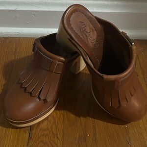 Madewell Brown Leather Fringe Clogs size 6
